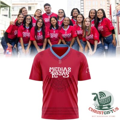 Boston Red Sox Hispanic Celebration Medias Rojas Shirt - front view with chest lettering
