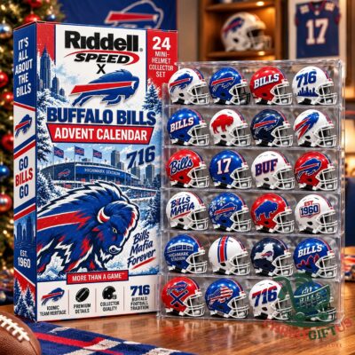 Buffalo Bills 24 Mini-Helmet 2026 Advent Calendar - front display with all helmets