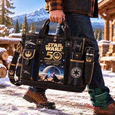 Star Wars 50th Anniversary Tote Bag - front view with anniversary graphic and spacecraft