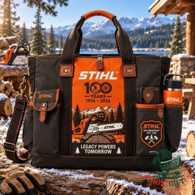 STIHL 100th Anniversary 1926-2026 Tote Bag - front view with printed chainsaw emblem