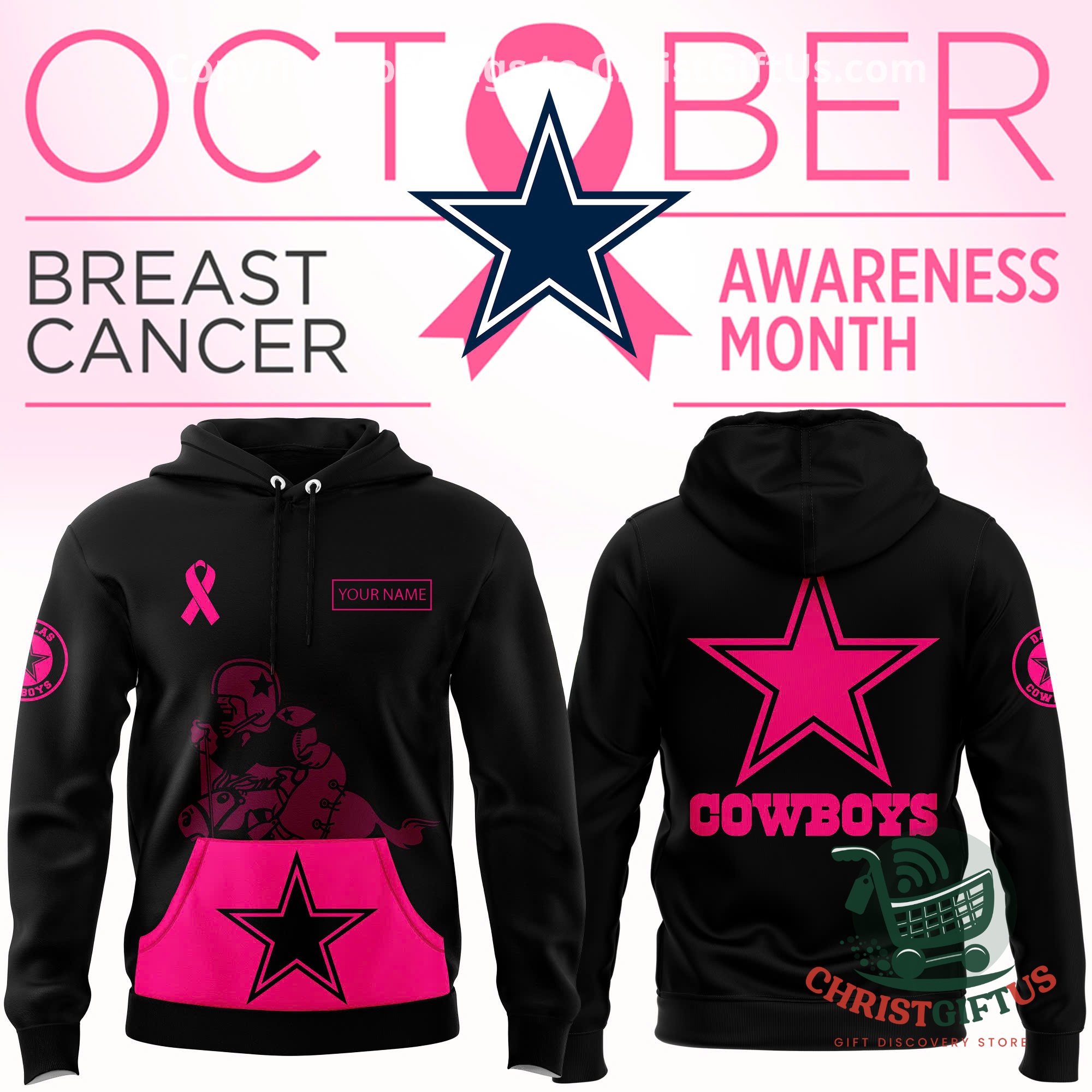 All Team NFL Breast Cancer Awareness Month Personalized Hoodie 2026 - front and back views