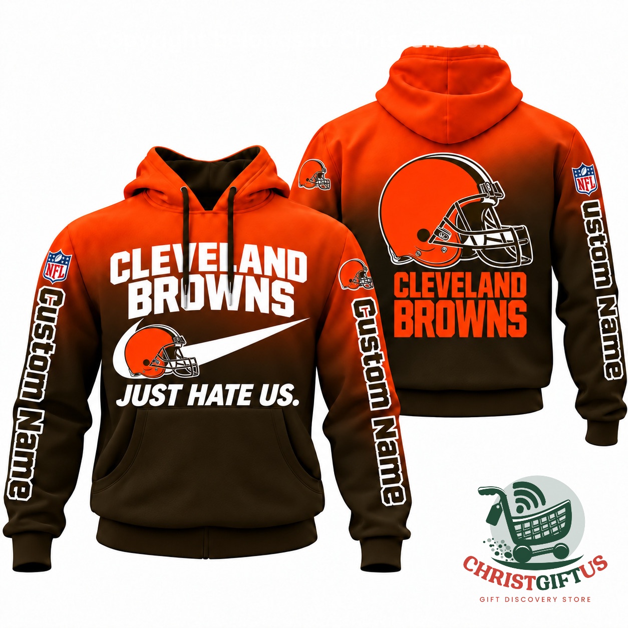 All Team NFL Just Hate Us Custom Name Gradient Hoodie – Photo 8 Another NFL team version of the gradient custom name hoodie