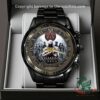 Assassin's Creed 20th Anniversary Black Stainless Steel Watch - boxed front view with detailed clock face