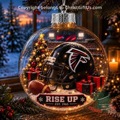 Atlanta Falcons Rise Up Est. 1965 Christmas Globe Ornament - front view
