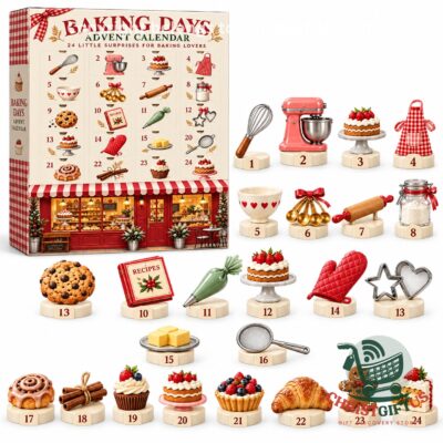 Baking Days Christmas 2026 Countdown Advent Calendar - box and illustrated baking surprises displayed together