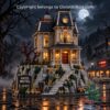 Bates Motel 1960s Classic Horror Building Set - front view with illuminated house and motel sign
