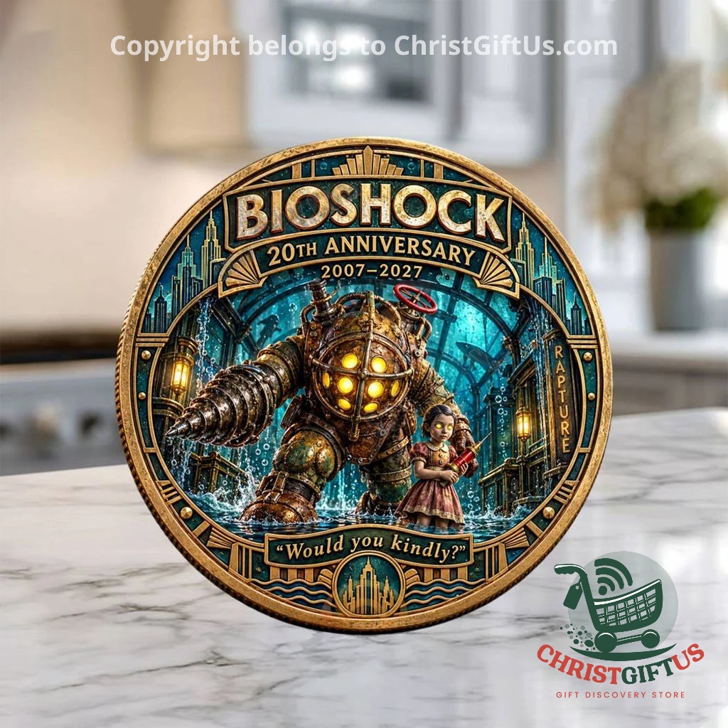 BioShock 20th Anniversary Would You Kindly Coin - front view with Big Daddy and Little Sister design