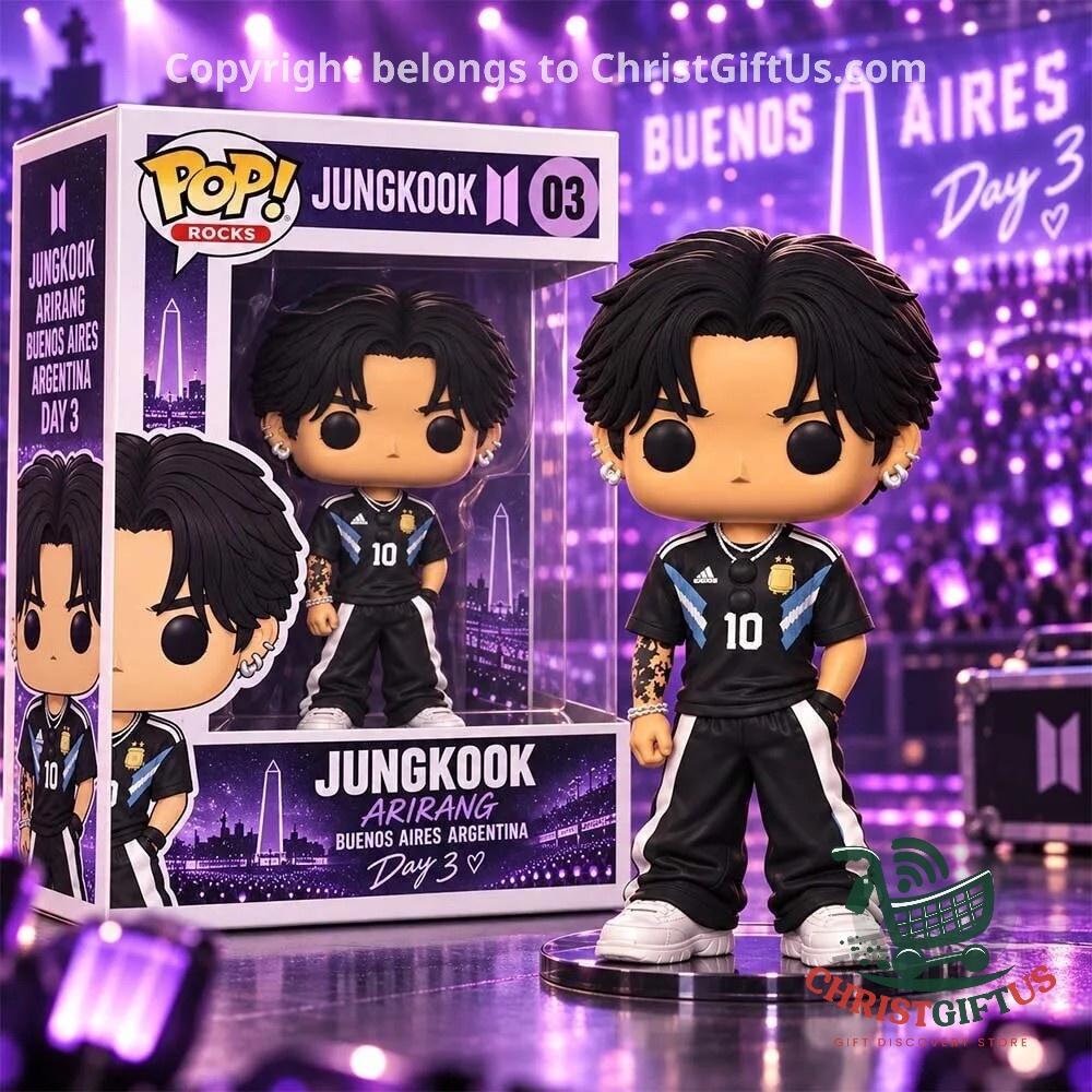 Jungkook Buenos Aires Day 3 figure beside its purple Arirang box