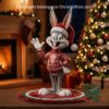 Bugs Bunny Christmas 2026 3D Ornament - front view in Santa hat and patterned sweater