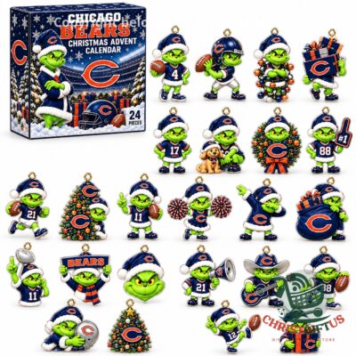 Chicago Bears Christmas 2026 Grinch Advent Calendar - box and assorted hanging decorations displayed