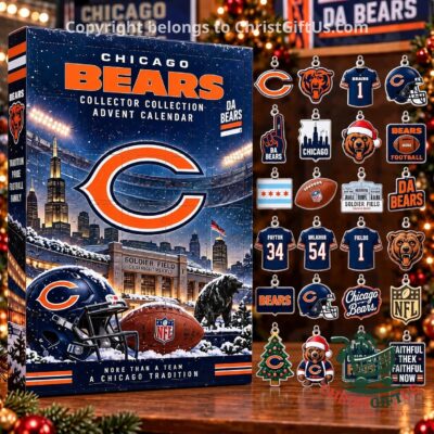 Chicago Bears Collector Collection Advent Calendar 2026 - box and hanging ornament designs displayed