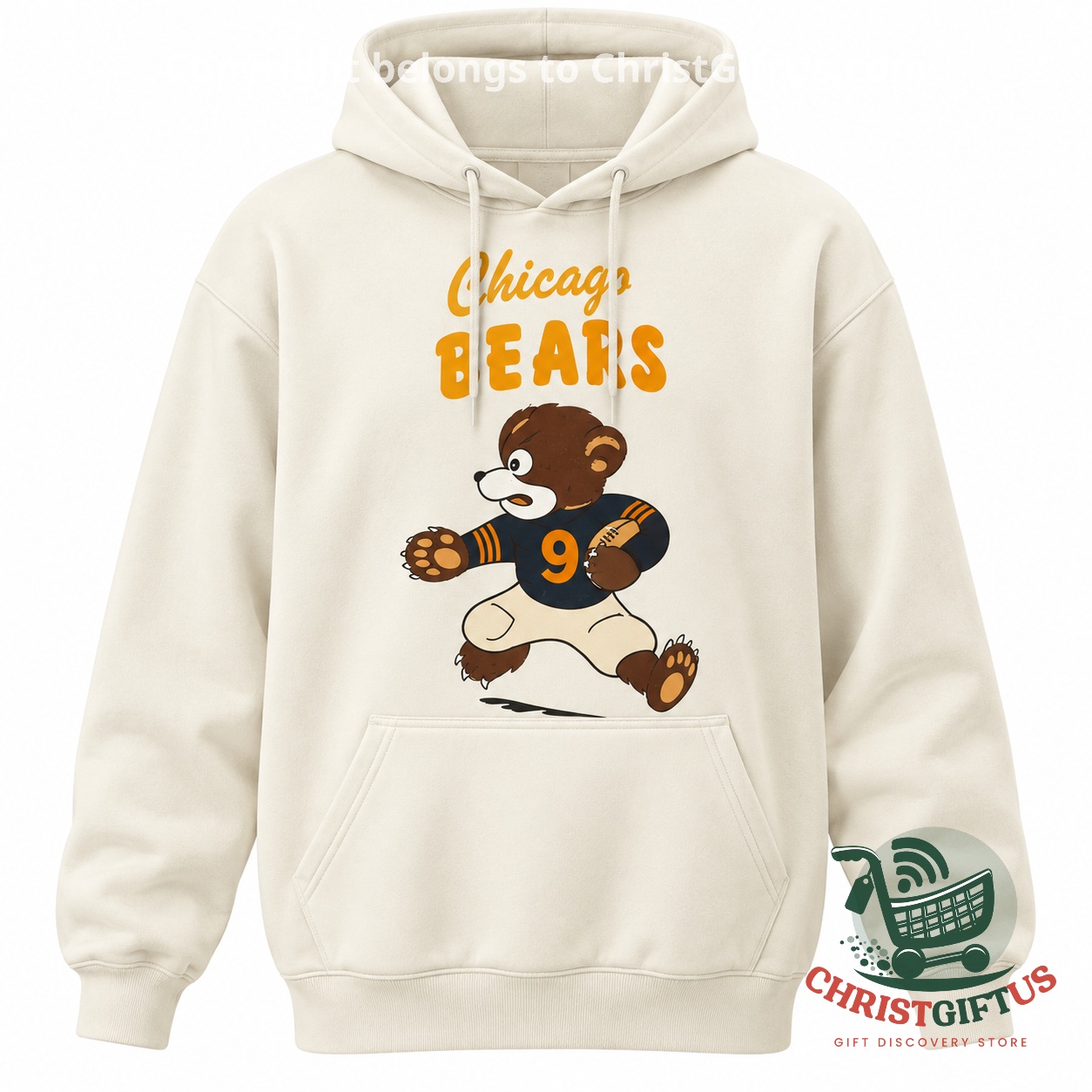 Chicago Bears Vintage-Style Retro Bear Graphic Pullover Hoodie - rear logo hoodie view