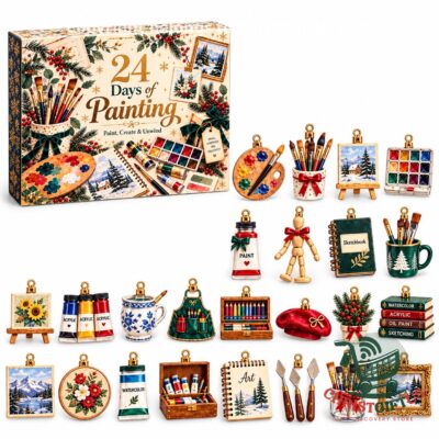 Christmas 24 Days of Painting Advent Calendar 2026 - box front with illustrated painting supplies and