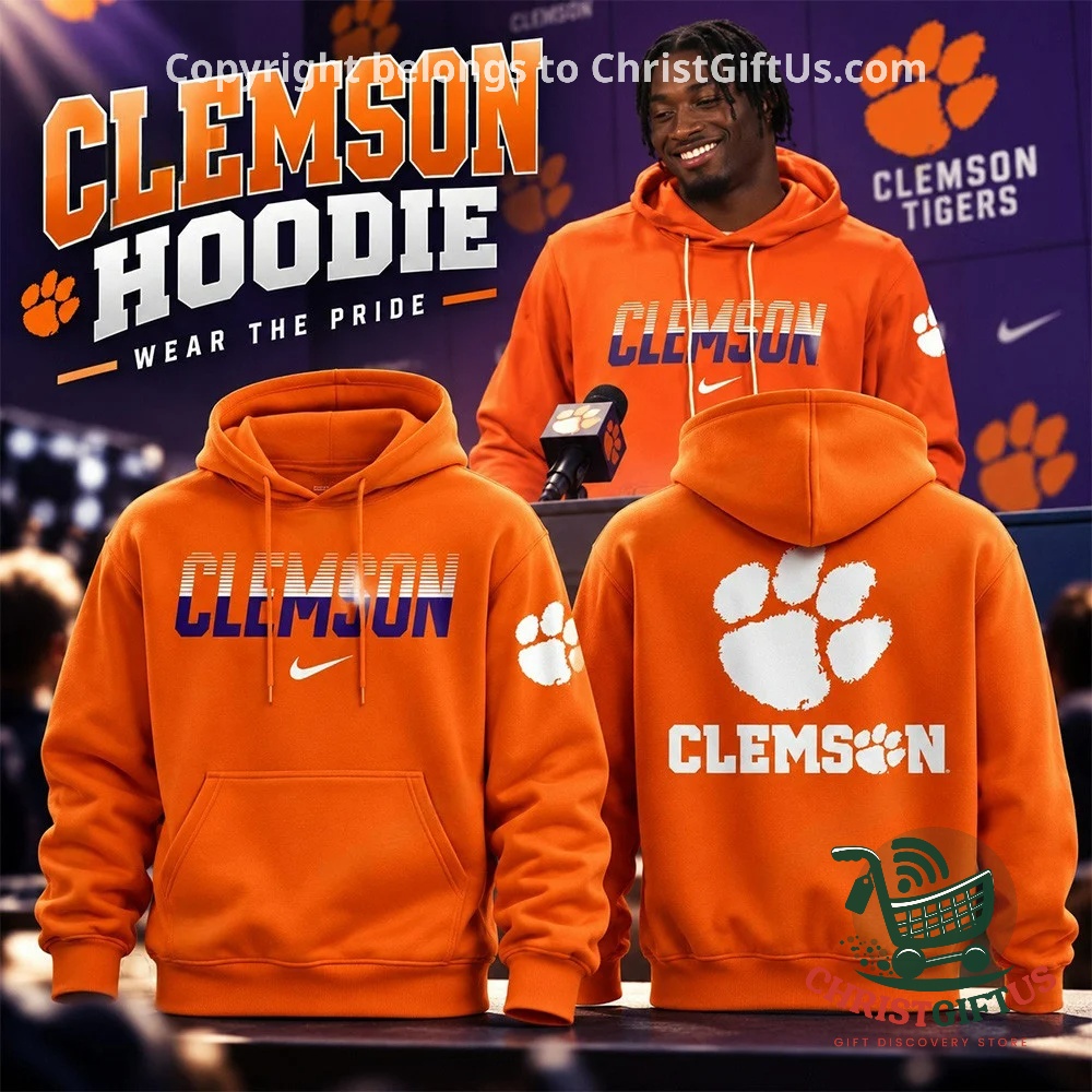 Clemson Tigers Wordmark and Paw Hoodie - front and back views with model display