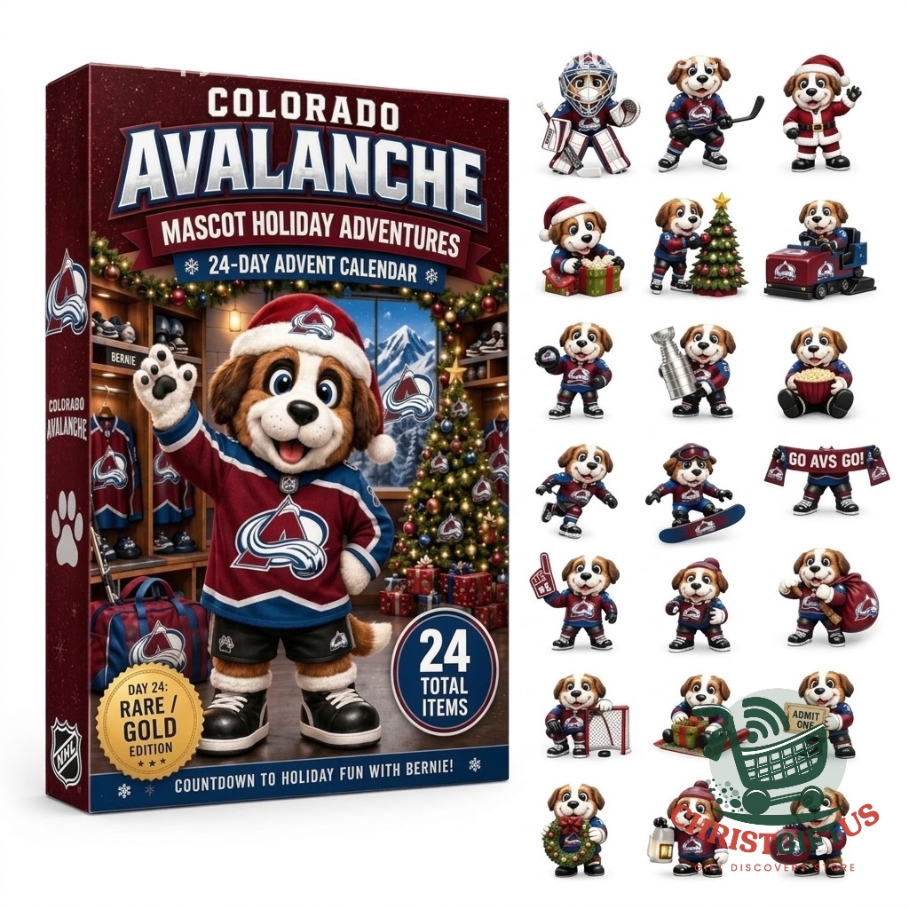 Colorado Avalanche Mascot Holiday Adventures Advent Calendar 2026 - front packaging with Bernie mascot scenes