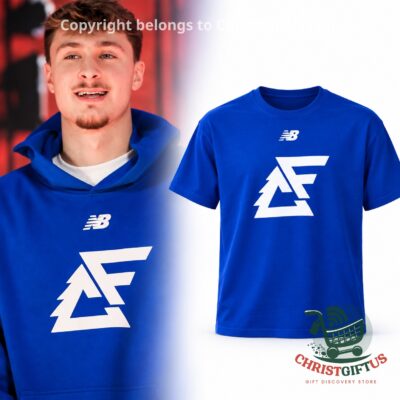Cooper Flagg New Balance Logo T-Shirt - front view beside a model wearing the shirt