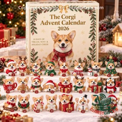 Corgi 2026 24-Day Christmas Countdown Advent Calendar - front view with numbered corgi doors