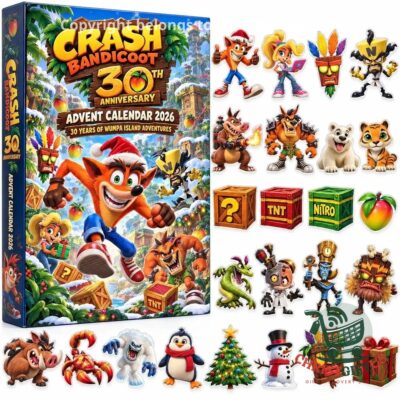 Crash Bandicoot 30th Anniversary advent calendar box with the full set