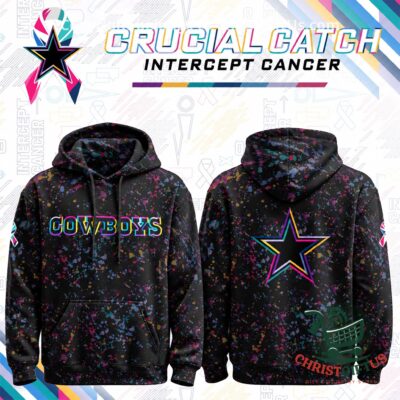 Dallas Cowboys Crucial Catch Intercept Cancer Hoodie 2026 - front and back views