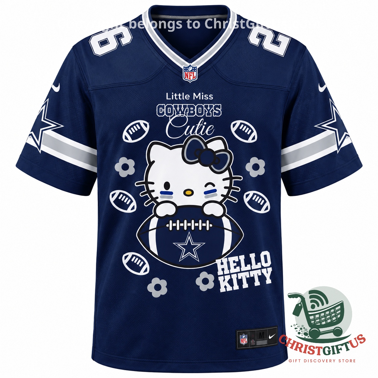 Dallas Cowboys x Hello Kitty 2026 Football Jersey - front Hello Kitty football graphic