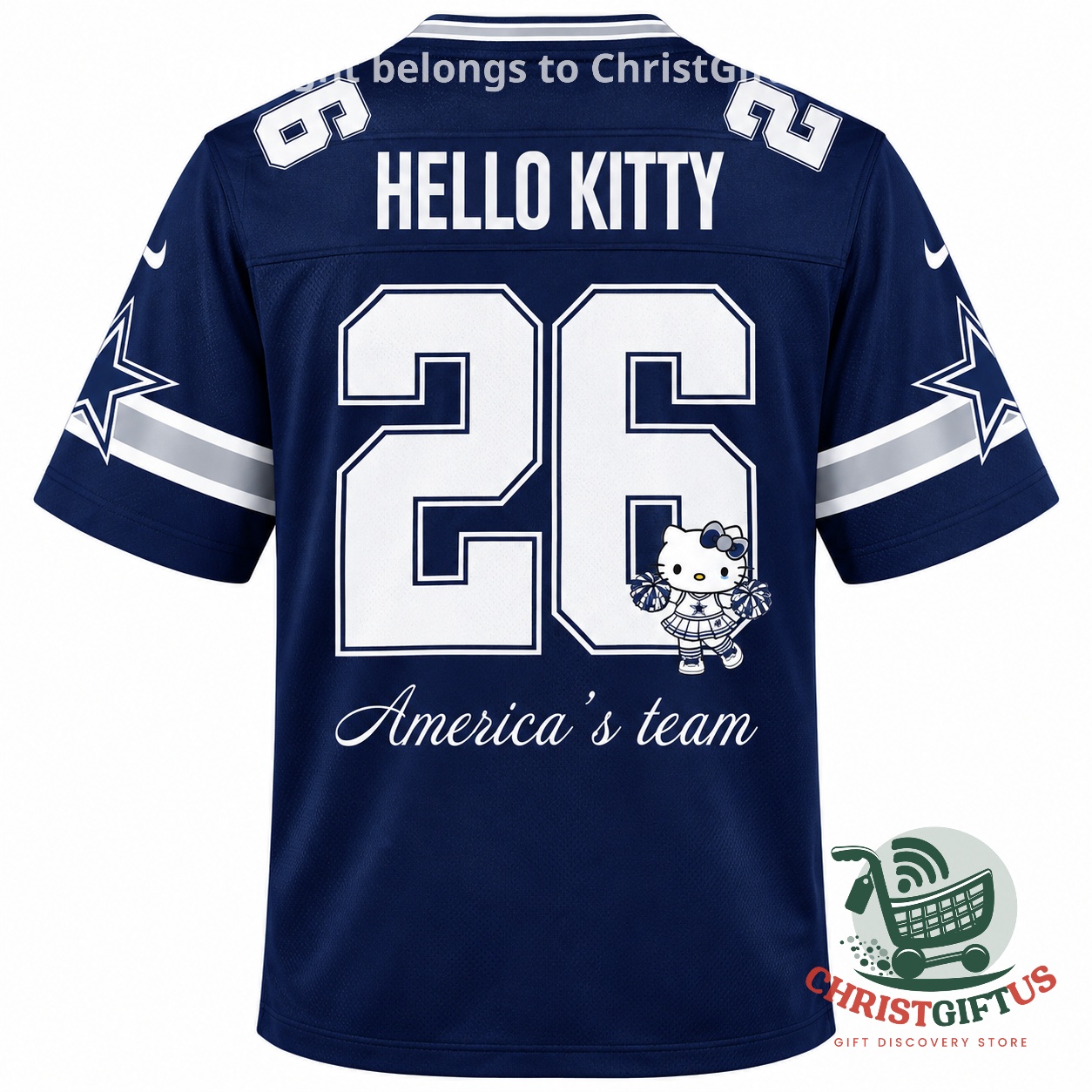 Dallas Cowboys x Hello Kitty 2026 Football Jersey - back with HELLO KITTY and number 26