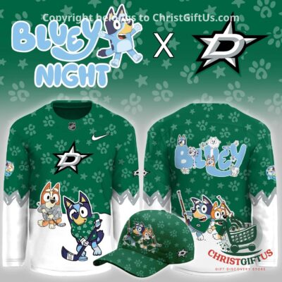 Dallas Stars 2026 NHL Bluey Night Hockey Jersey - front and back views