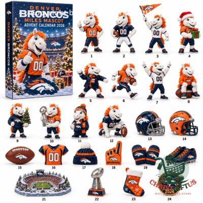 Denver Broncos Miles Mascot Advent Calendar 2026 box with the full set of designs