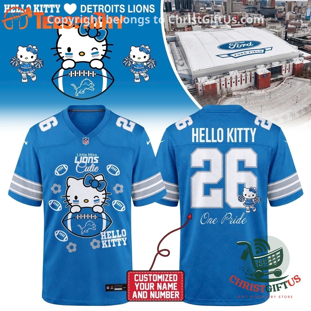 Detroit Lions x Hello Kitty 2026 Football Jersey - front and back views with number 26