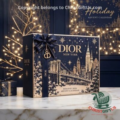 Dior New York Holiday 2026 Advent Calendar - front view with skyline artwork and ribbon bow