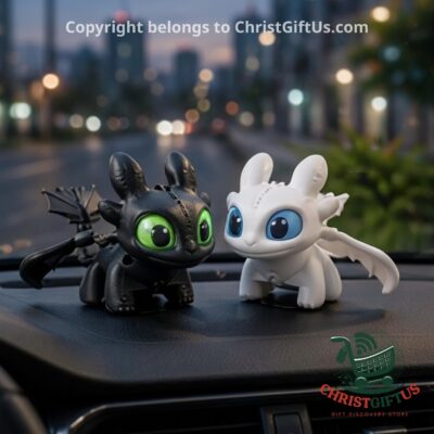 Dragon Buddy Toothless And Light Fury Motorcycle Handlebar Dragon Figure - front view of both dragon figures