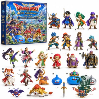Dragon Quest 40th Anniversary advent calendar box with numbered character lineup