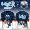 Edmonton Oilers Bluey Night 2026 Hockey Jersey - front and back views displayed together