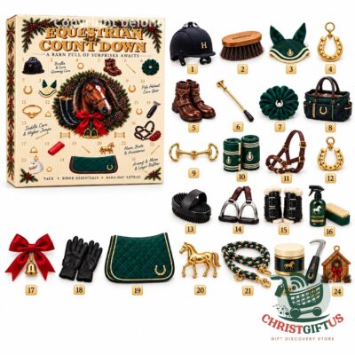 Equestrian Horse Tack and Rider Essentials Advent Calendar 2026 - front view with numbered compartments and