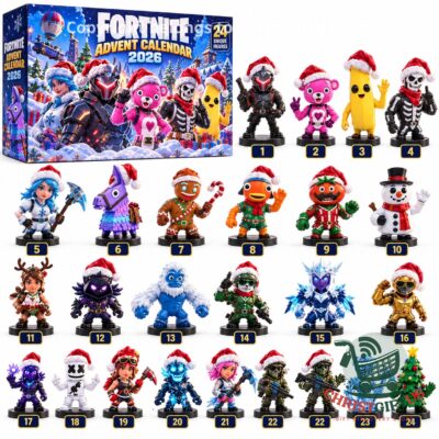 Fortnite Christmas 2026 Advent Calendar - box and 24 numbered character figures displayed