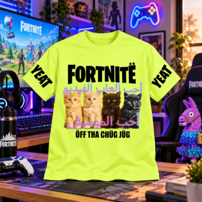 Fortnite Yeat Off Tha Chug Jug Kittens T-Shirt - front view with four kitten graphic