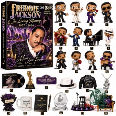 Freddie Jackson In Loving Memory 1957-2026 Advent Calendar - front box and collectible lineup