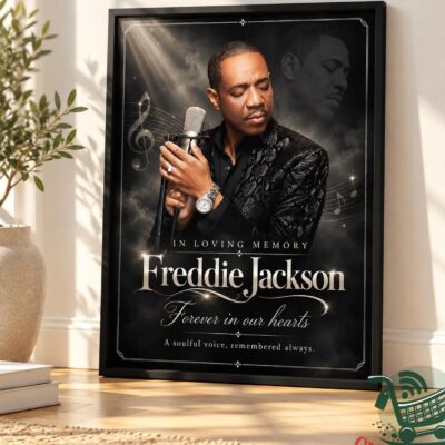 Freddie Jackson In Loving Memory Memorial Poster - framed front view with portrait and memorial text