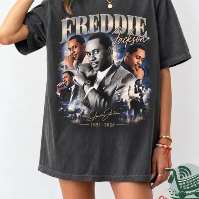 Freddie Jackson Tribute 2026 T-Shirt - front view showing portrait collage and lettering