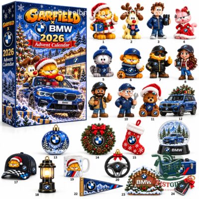 Garfield x BMW 2026 Advent Calendar - full product collage with numbered holiday designs