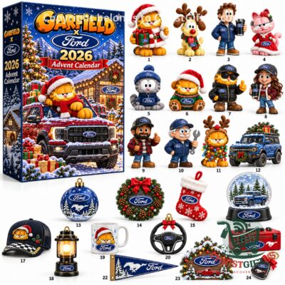 Garfield x Ford 2026 Christmas Advent Calendar - box artwork with holiday collectible designs
