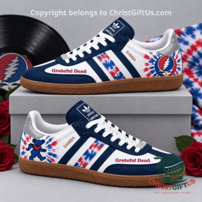 Grateful Dead Red Blue Dancing Bears and Tie Dye Adidas Samba Sneaker - paired side view