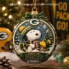 Green Bay Packers Snoopy and Peanuts Christmas Acrylic Ornament - front view with Snoopy and Woodstock