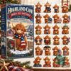 Highland Cow America 250th Anniversary 2026 Advent Calendar - front cover and ornament designs