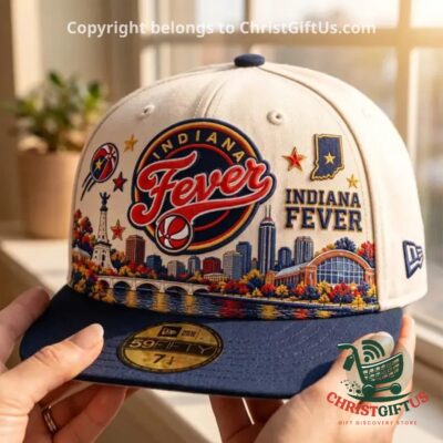 Indiana Fever Indianapolis Skyline Cap - front view showing skyline artwork and embroidered logos