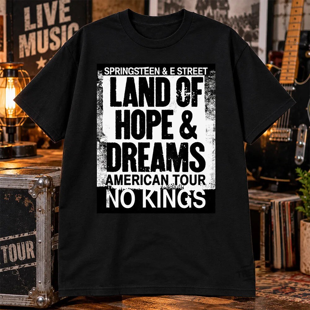 Bruce Springsteen tour T-shirt worn view showing distressed white lettering