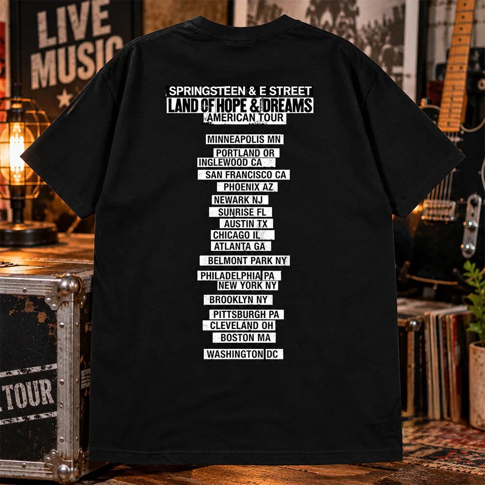 Bruce Springsteen tour T-shirt close-up of Land of Hope and Dreams print