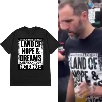 Bruce Springsteen tour T-shirt front view with stacked Land of Hope graphic