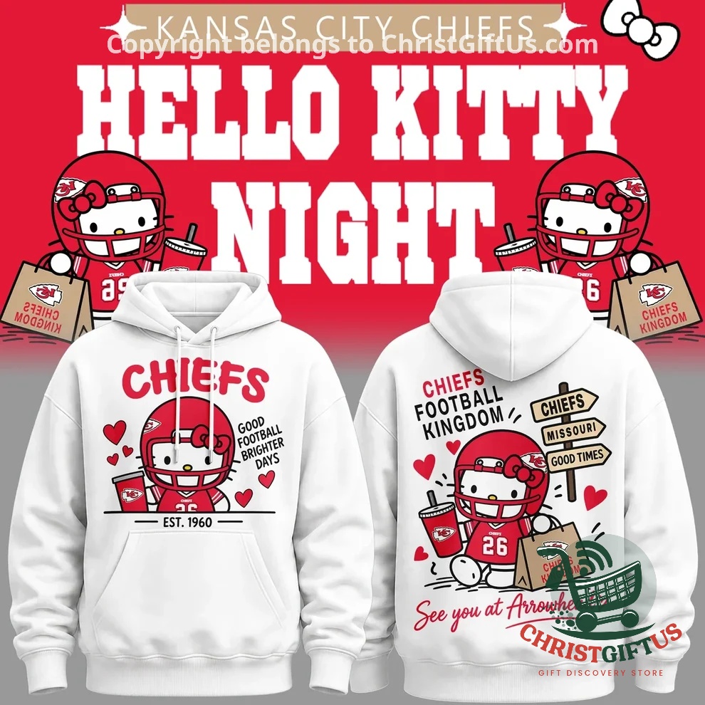 Kansas City Chiefs Hello Kitty Night 2026 Hoodie - front and back views displayed together