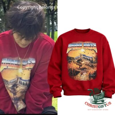 Kim Taehyung Ombra Rossa Sweatshirt - front graphic and modeled sweatshirt view