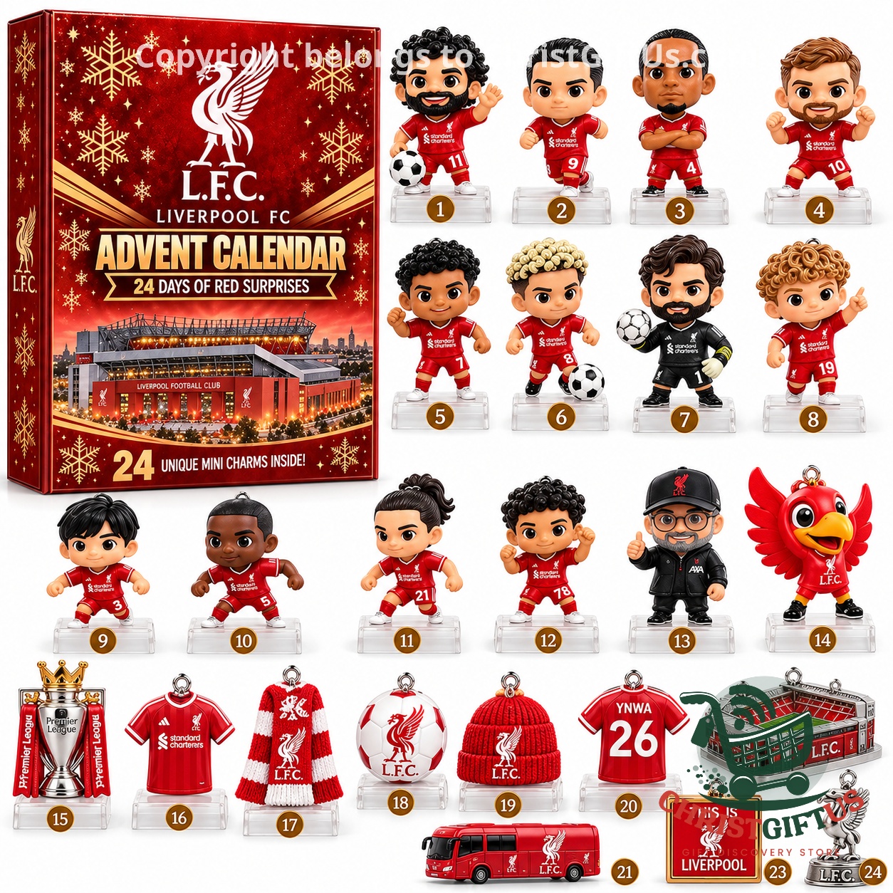 Liverpool FC Red Surprises Christmas Advent Calendar - box with the full numbered set of charms